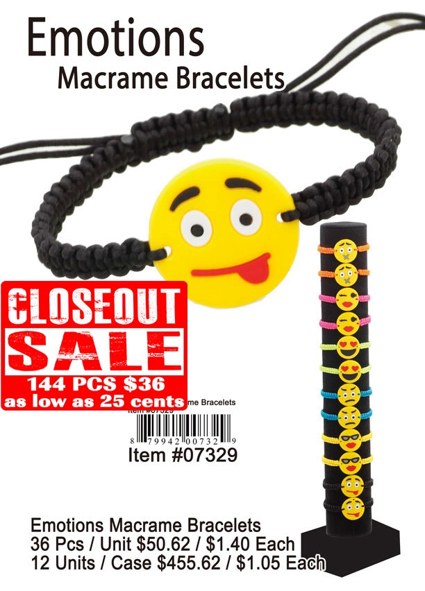 Emotions Macrame Bracelets - Closeout 144 Pcs.